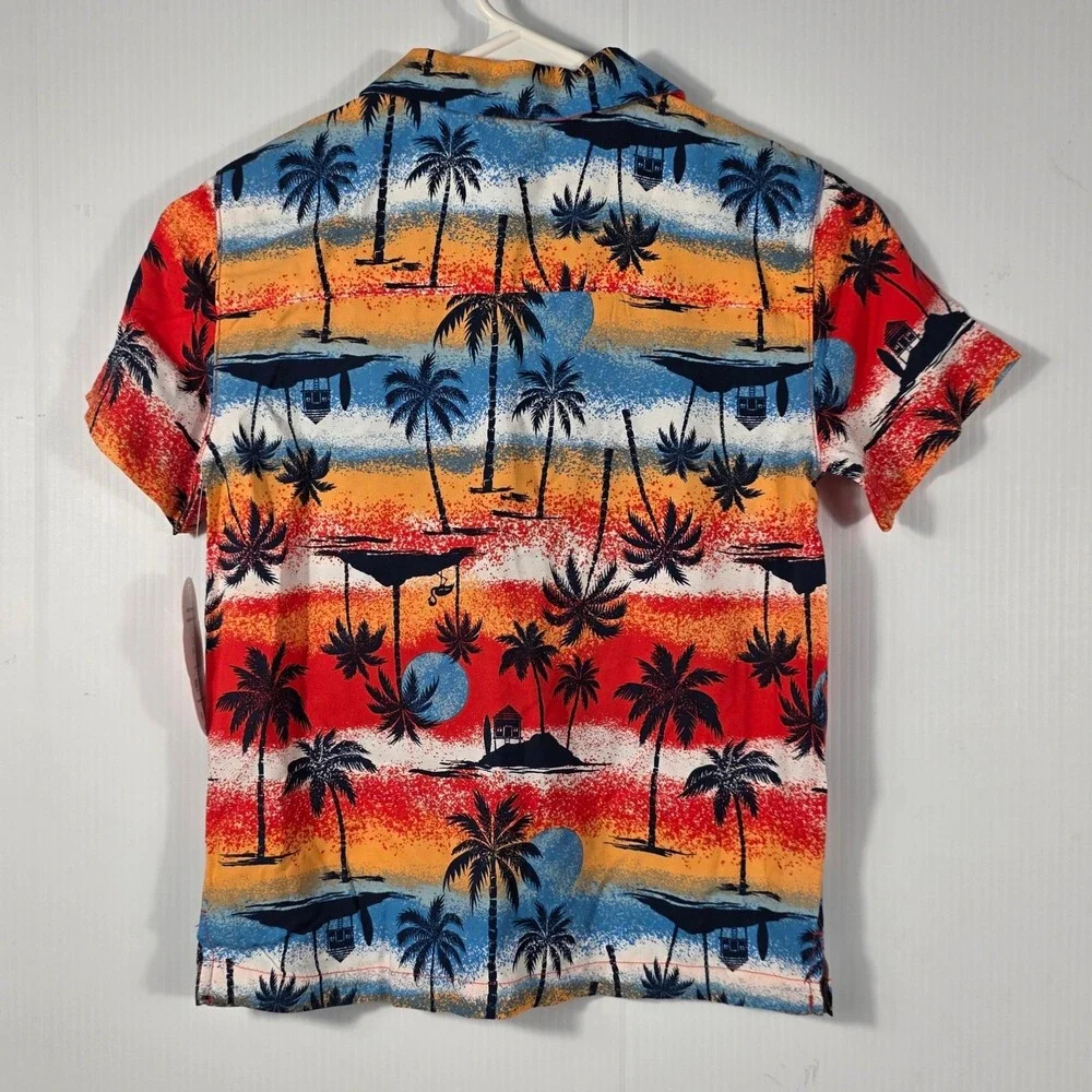 Wonder Nation Boy Short Sleeve Tropical Sunset Palm Tree Button Down Shirt S 6-7